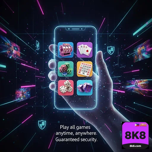 User enjoying mobile gaming with 8k8 app bonuses